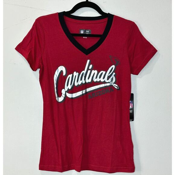 Cardinals NFL Team Apparel Short Sleeve V Neck Tee Shirt Red Women's Small NWT - Picture 1 of 9